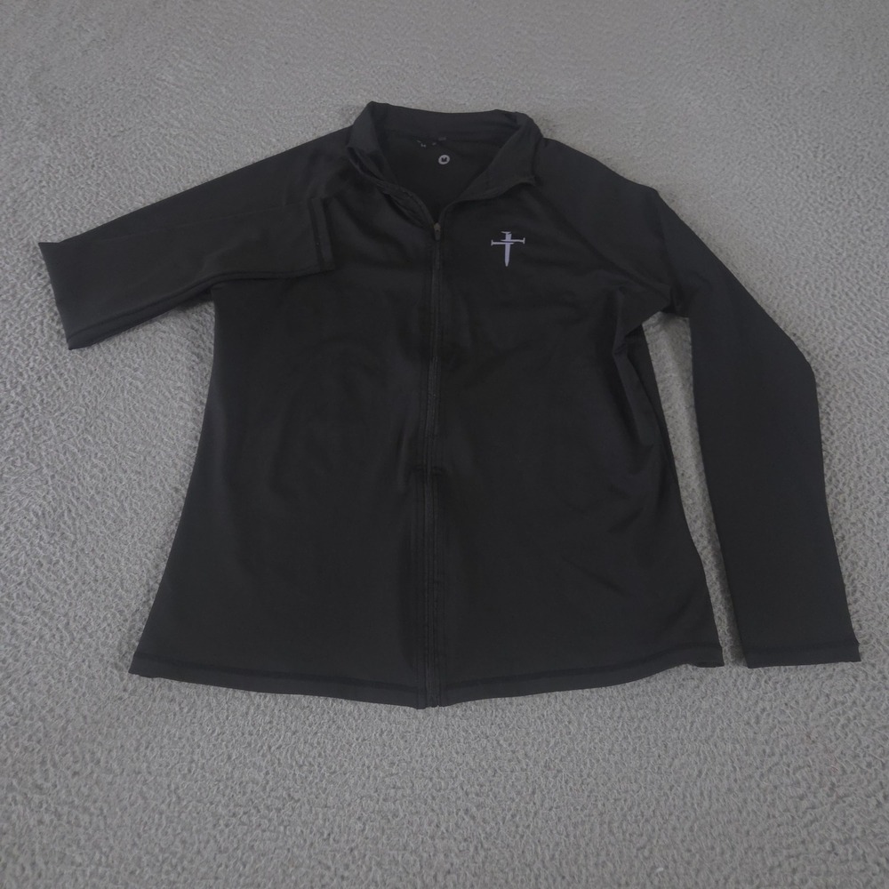 Three Nails Jacket Womens Medium Black Solid Polyester Full Zip Cross Logo Track